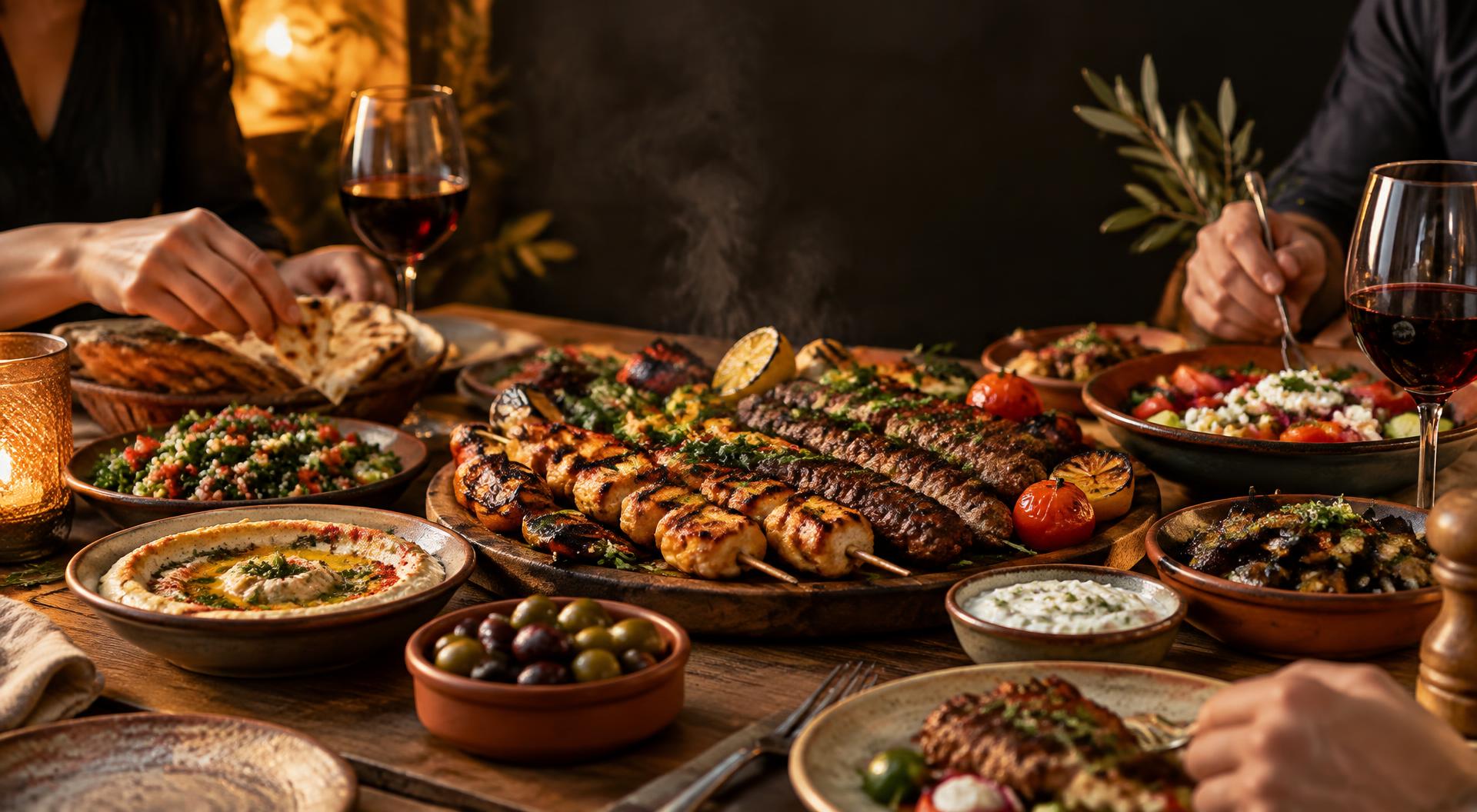 Konzeptaufnahme eines gemeinsamen Essens mit Speisen vom Grill